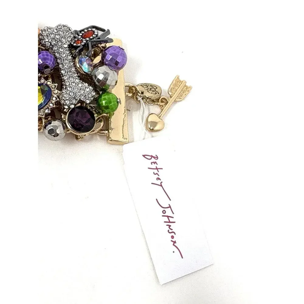 Betsey Johnson Halloween Toggle Bracelet Black Cat Spider Bat Candy Charms Wide